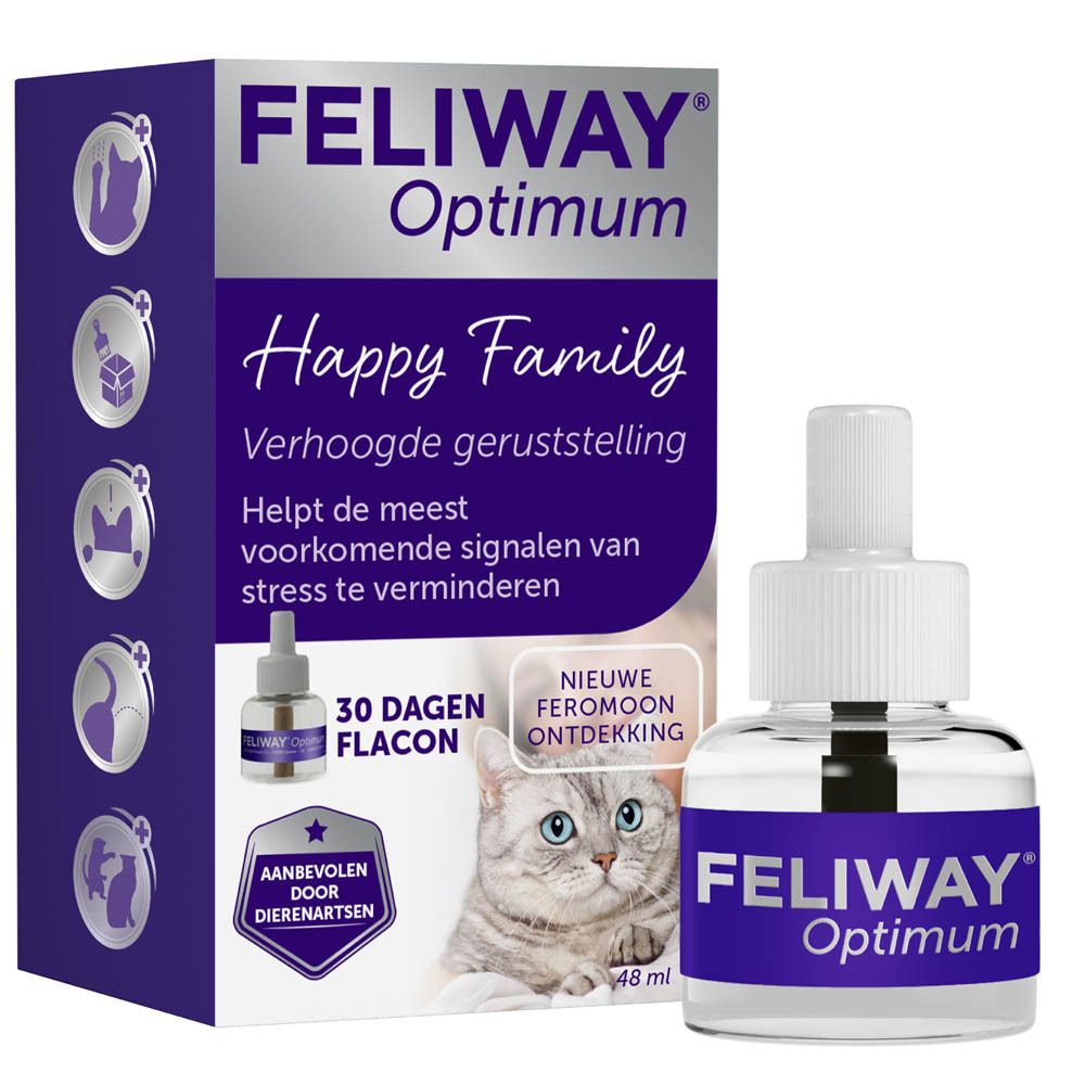 FELIWAY Optimum-Verpackung und Flakon. Produkt zur Reduzierung von Stress bei Katzen.