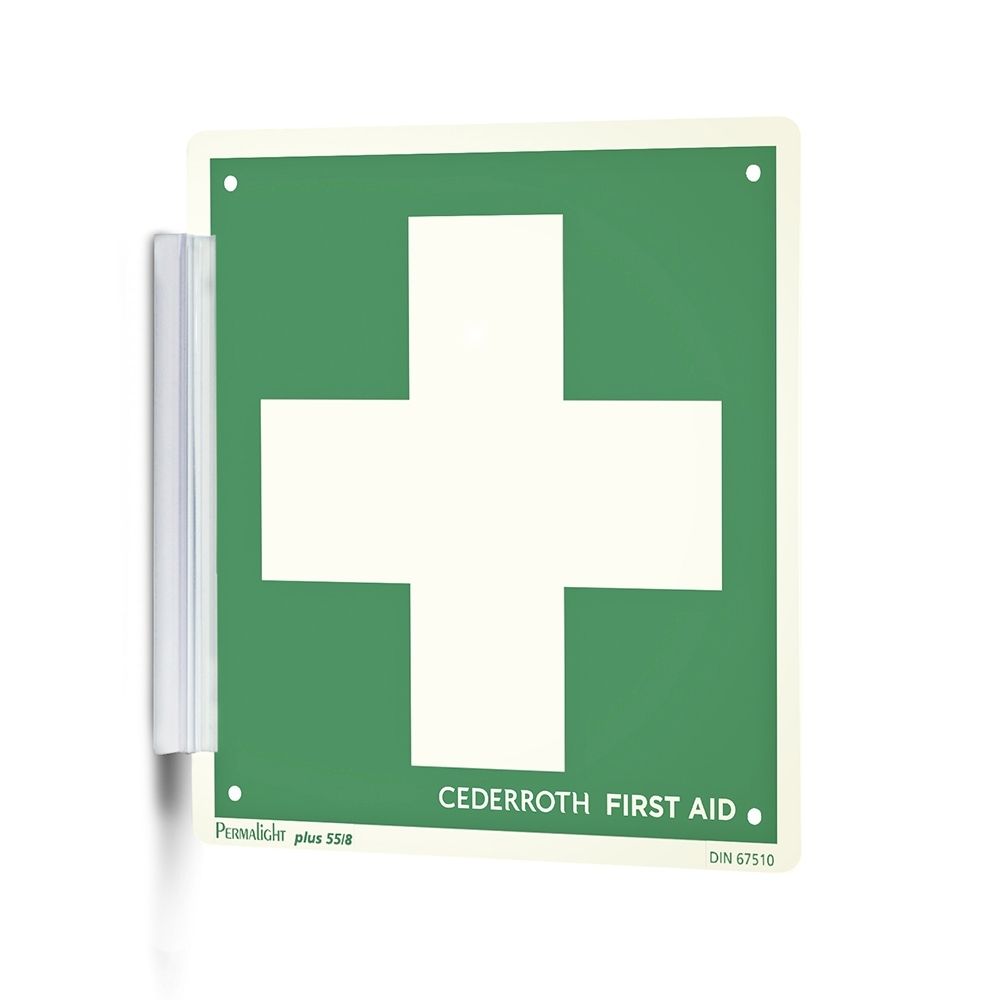 Panneau vert Premiers Secours avec croix blanche, Cederroth, DIN 67510.