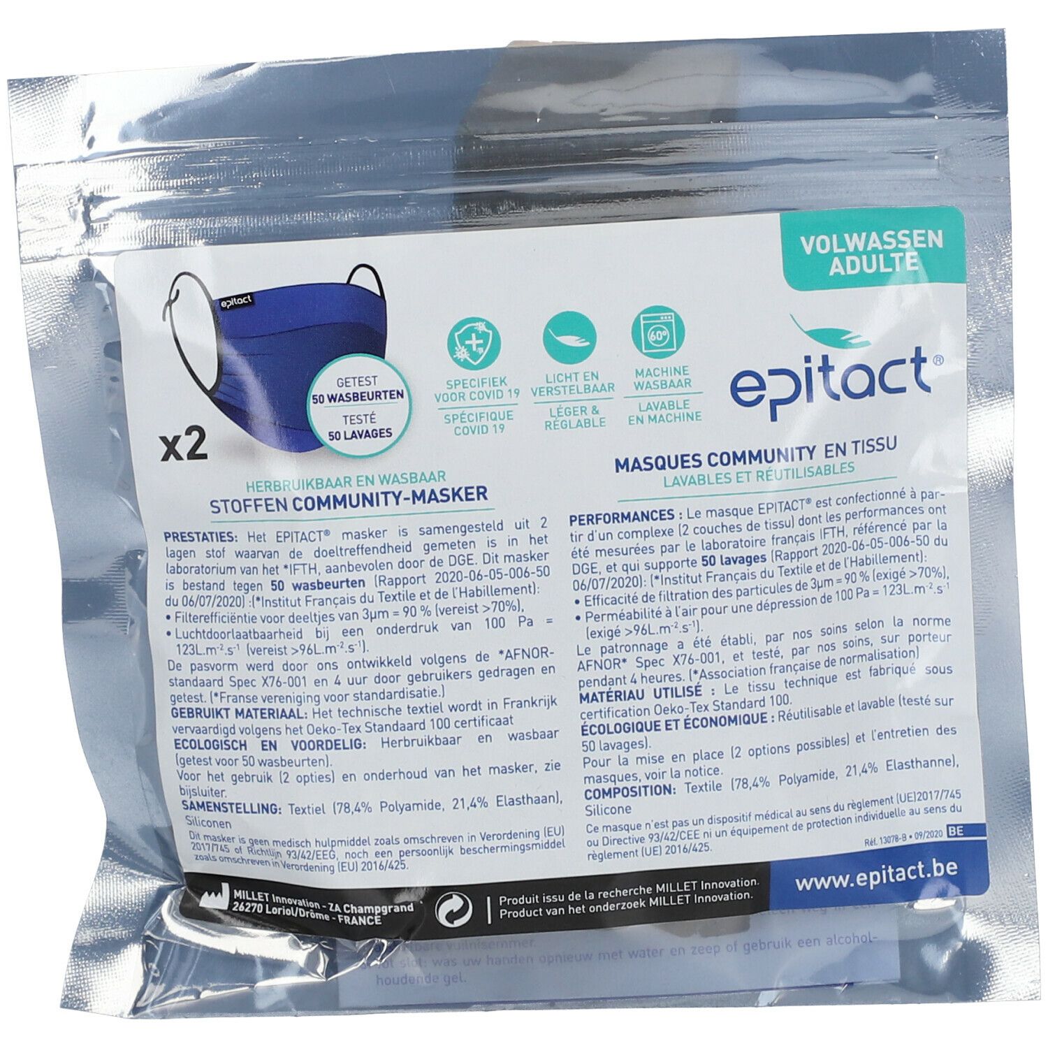 epitact® Masques Community en Tissu Adulte 2 pièces