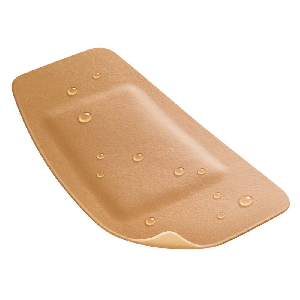 Verpackung mit Nexcare flexiblem Schaumverband MAXI. Enthält 5 Pflaster. Orange-weißes Design.