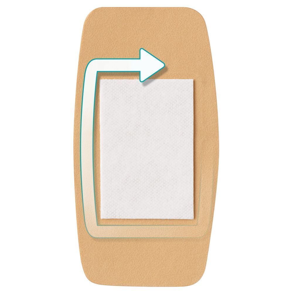 Boîte de Nexcare flexible foam MAXI. Contient 5 pansements. Emballage orange avec nom et logo du produit.