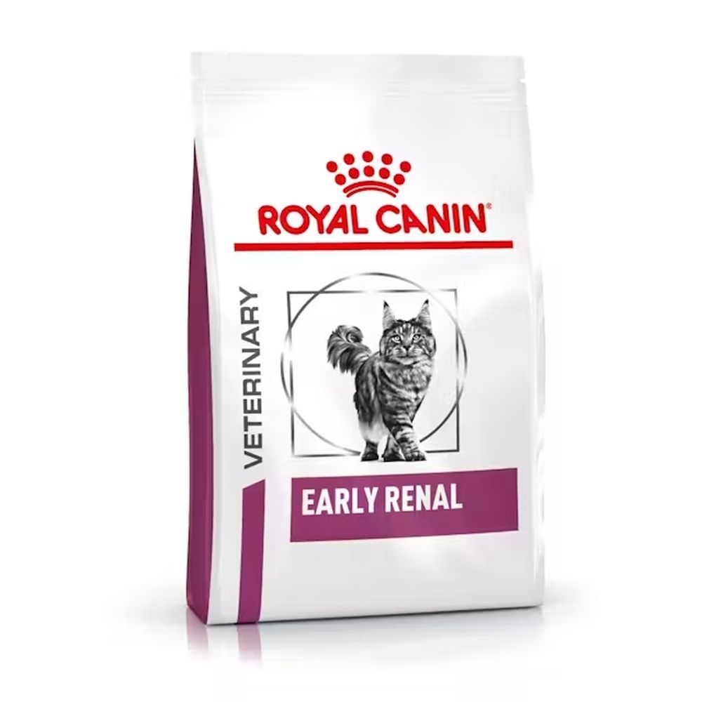 Royal Canin Veterinary Early Renal Katzenfutter-Beutel mit Bild einer Katze.