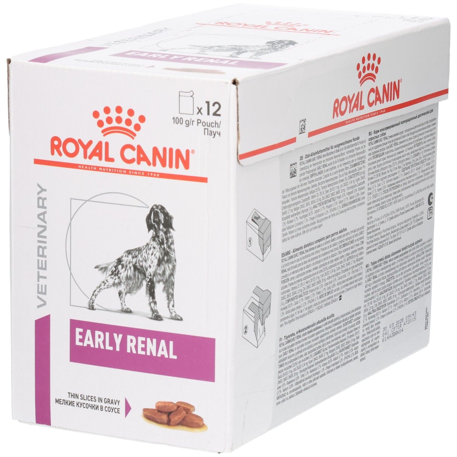 Royal Canin Veterinary Early Renal: 12x 100g Beutel mit dünnen Scheiben in Soße.