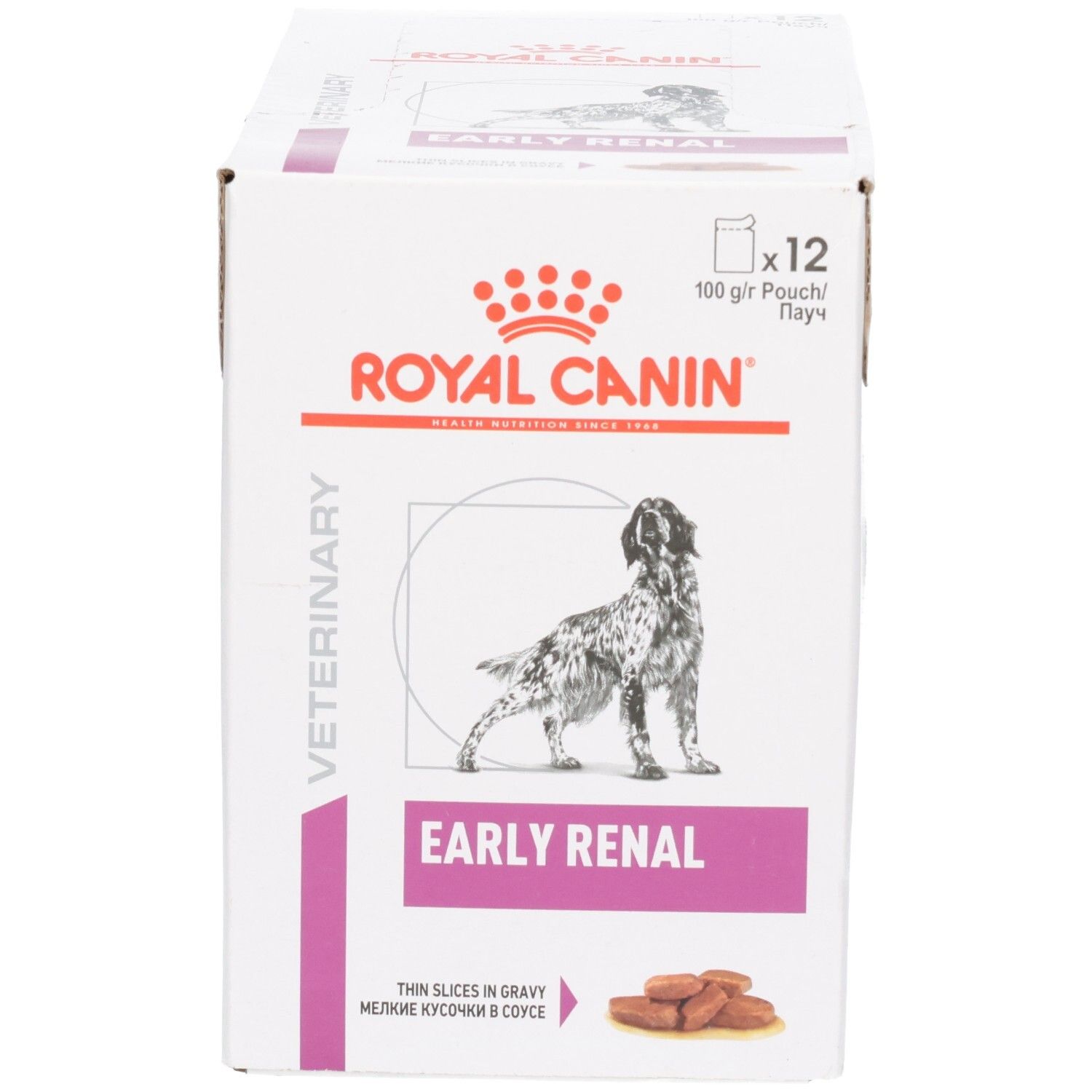 Royal Canin Veterinary Early Renal: Vorderseite der Verpackung mit Hundebild und Produktbezeichnung.