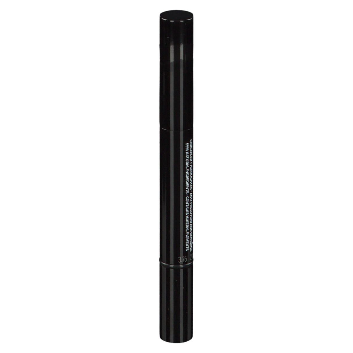 Stylo noir avec capuchon noir. Texte sur le stylo : ingrédients, 100% naturels.