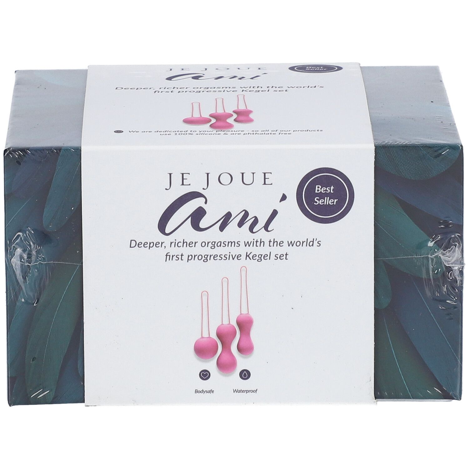 Emballage du set de boules de Geisha Je Joue Ami. Boîte avec boules roses. Inscription : "Best Seller".