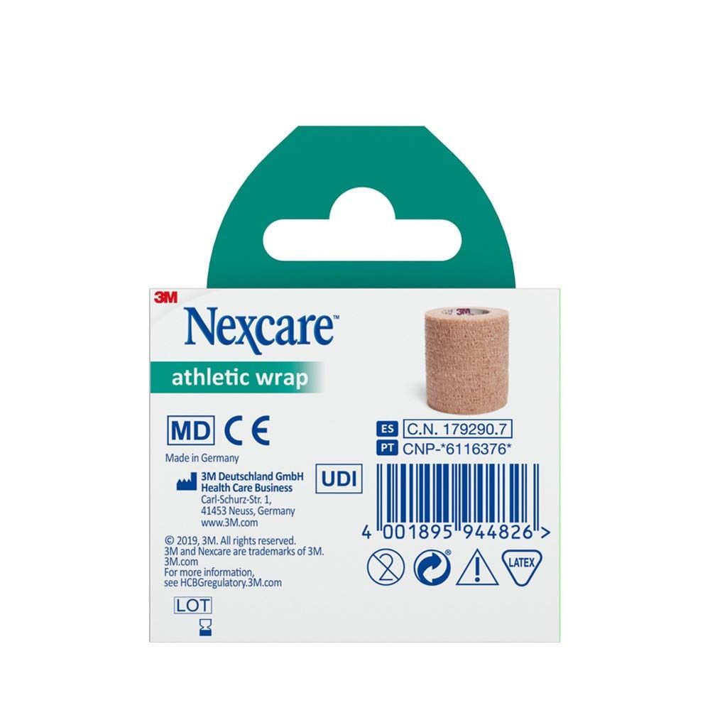 Nexcare Athletic Wrap Verpackung. Beige, 5 cm x 2,3 m. Box mit Text in mehreren Sprachen.