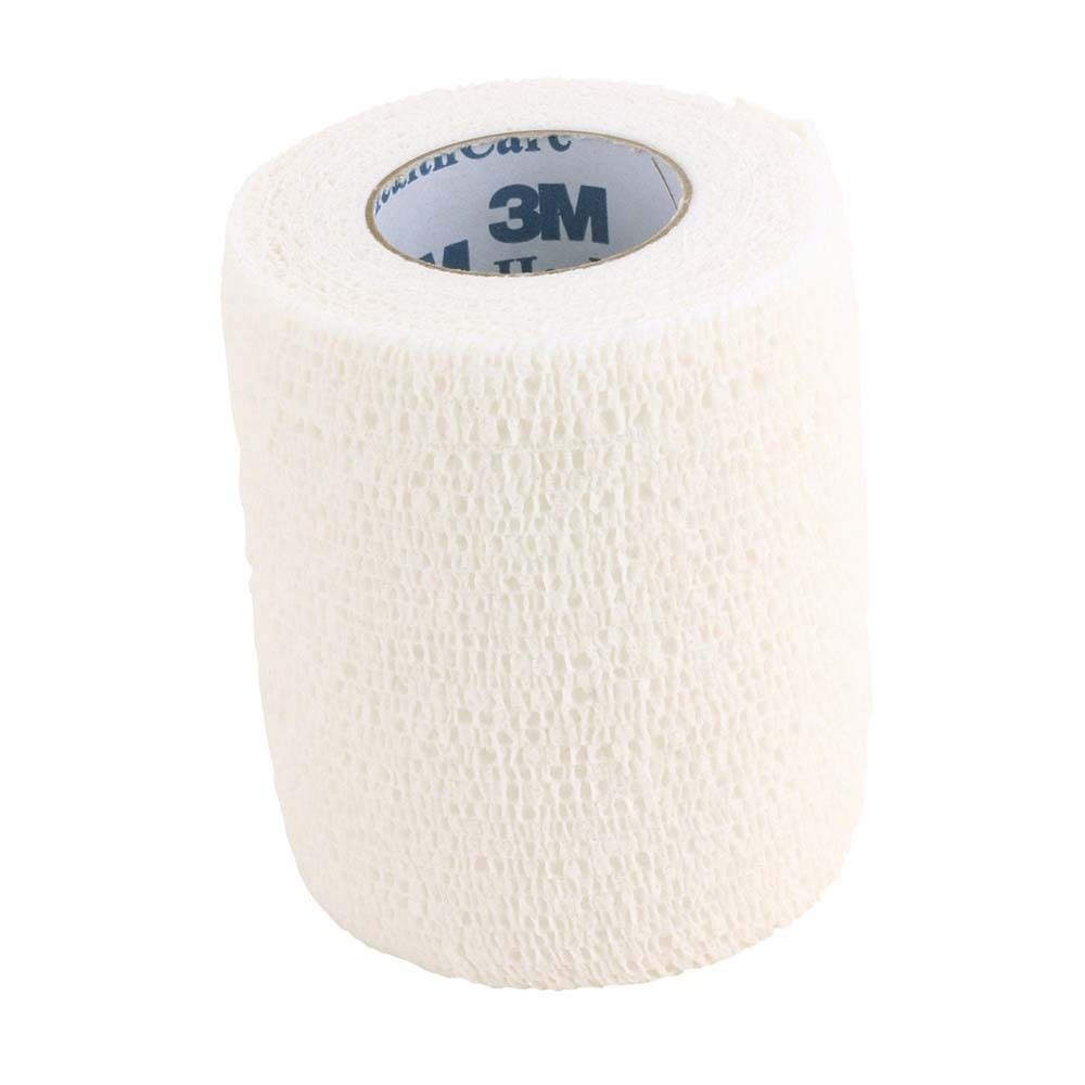 Nexcare Athletic Wrap. Weiße, elastische Bandage. Aufgerollt.