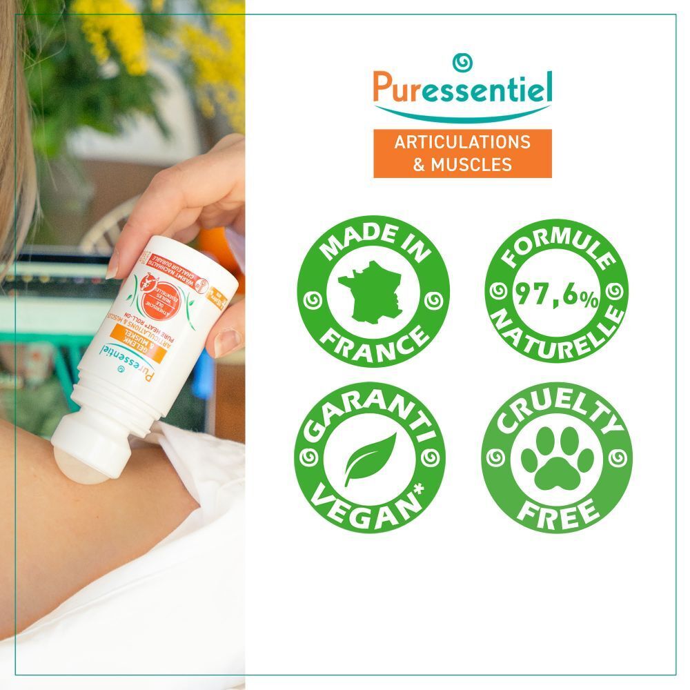 Puressentiel Roller für Gelenke und Muskeln mit 14 ätherischen Ölen und pflanzlichen Extrakten.