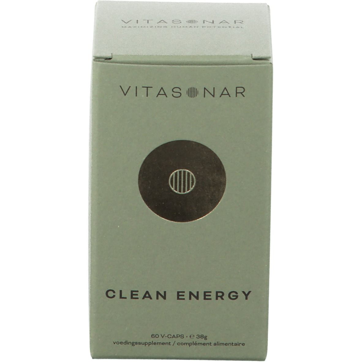 Boîte verte avec "VITASONAR" et "CLEAN ENERGY". Contient 60 gélules.