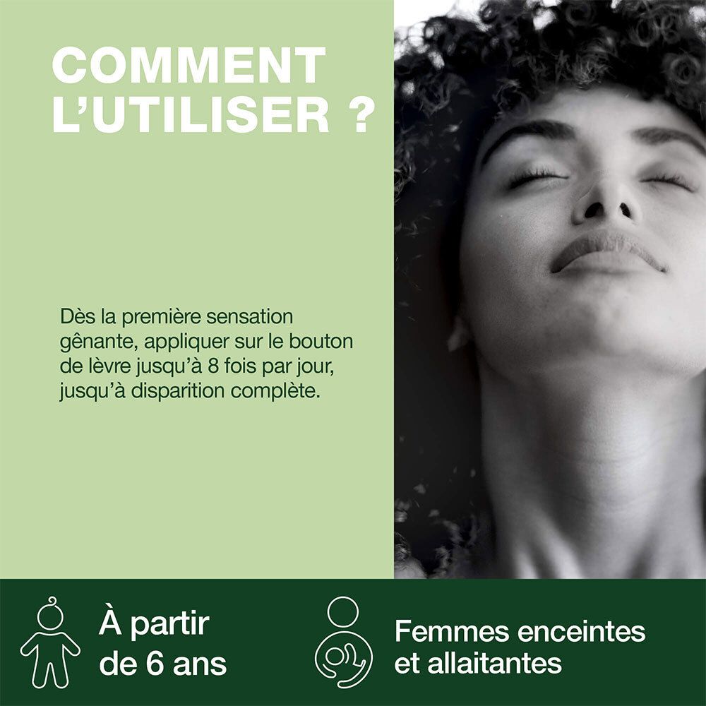 Frau mit geschlossenen Augen. Text: Anwendung ab 6 Jahren, für Schwangere und Stillende.