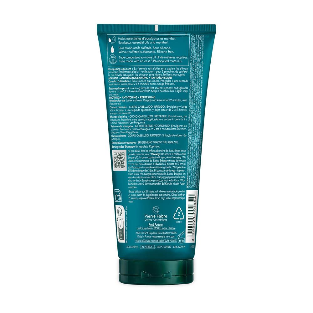 Arrière d'un tube turquoise du shampooing Astera Fresh de René Furterer.