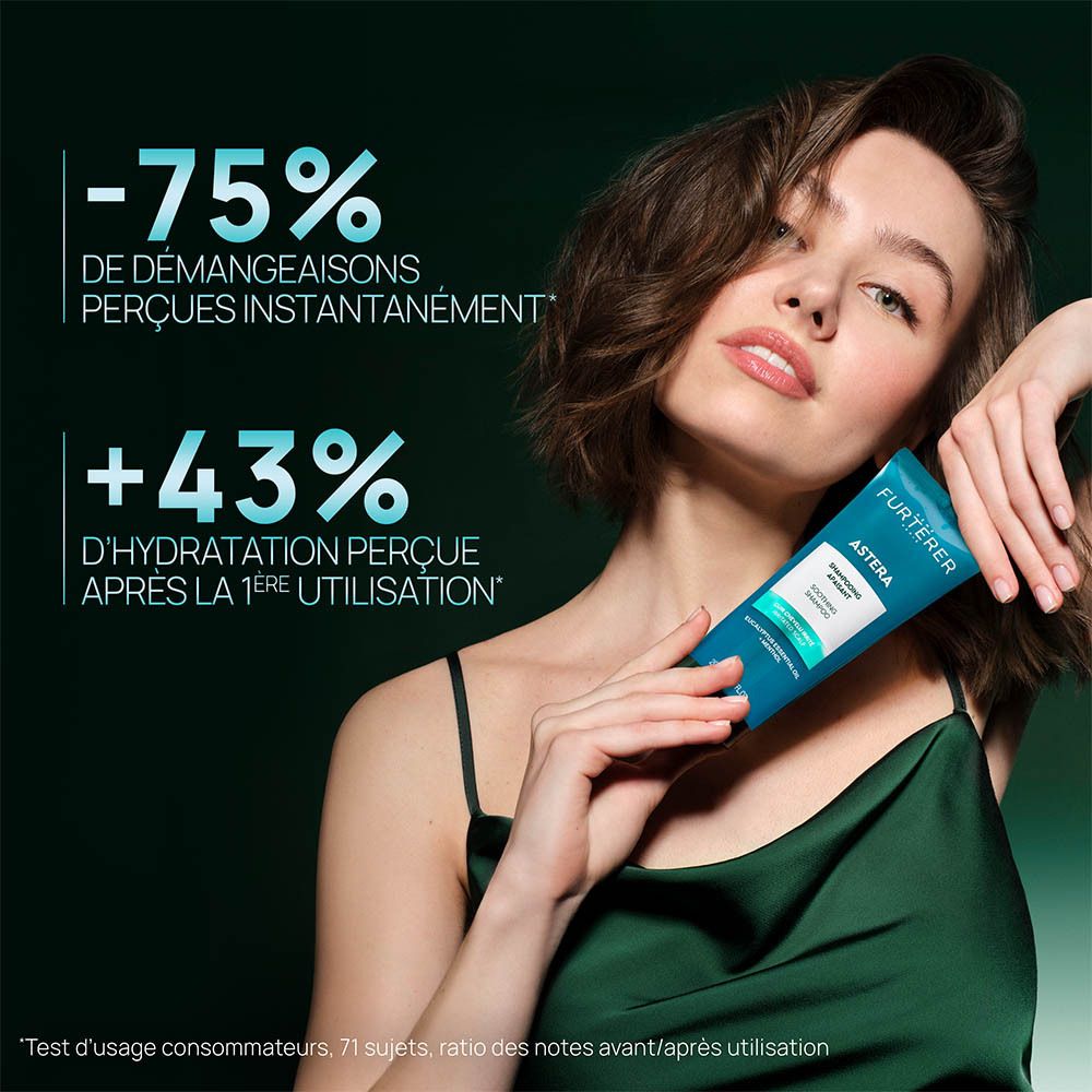 Arrière de la boîte verte du shampooing Astera Fresh de René Furterer.