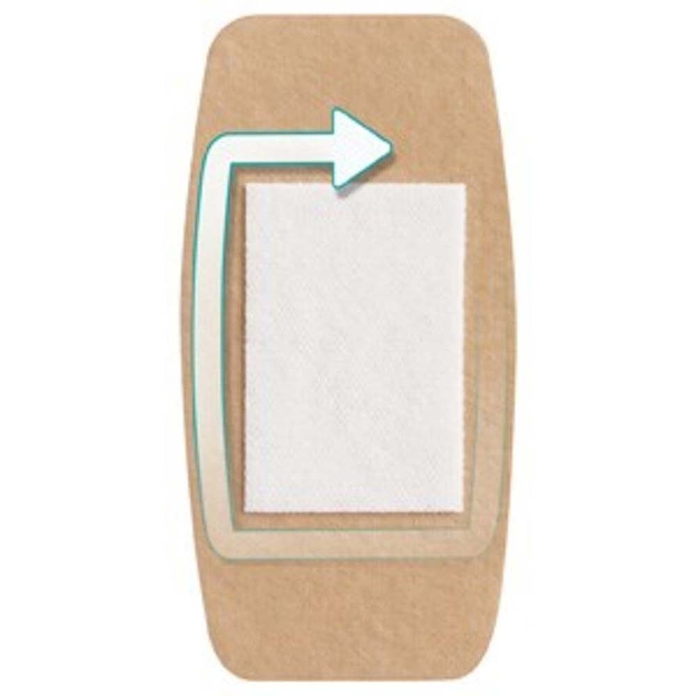 Nexcare Ultra Stretch MAXI Pflasterbox. 5 Pflaster, 50x101mm. 4-Wege-Stretch. Beige Box mit UV-Schutz.