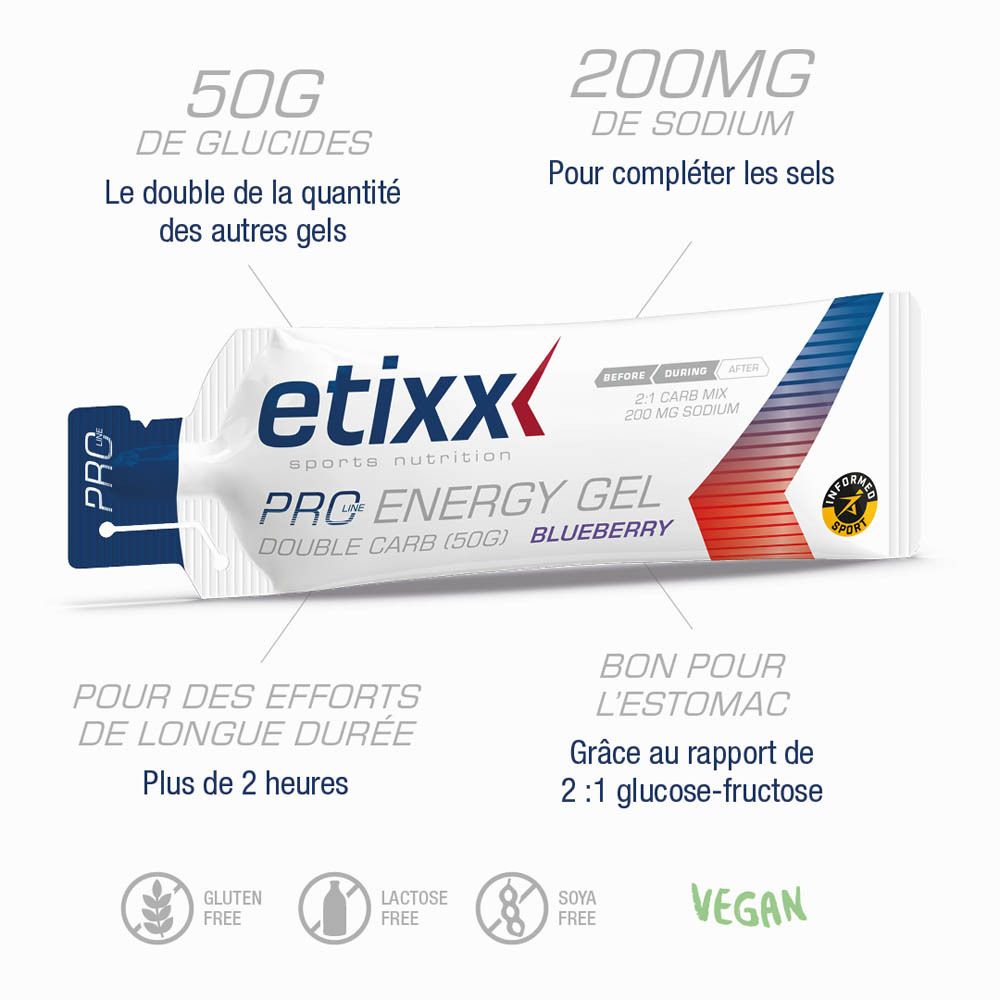 etixx Double Carb Energy Gel PRO LINE Blueberry