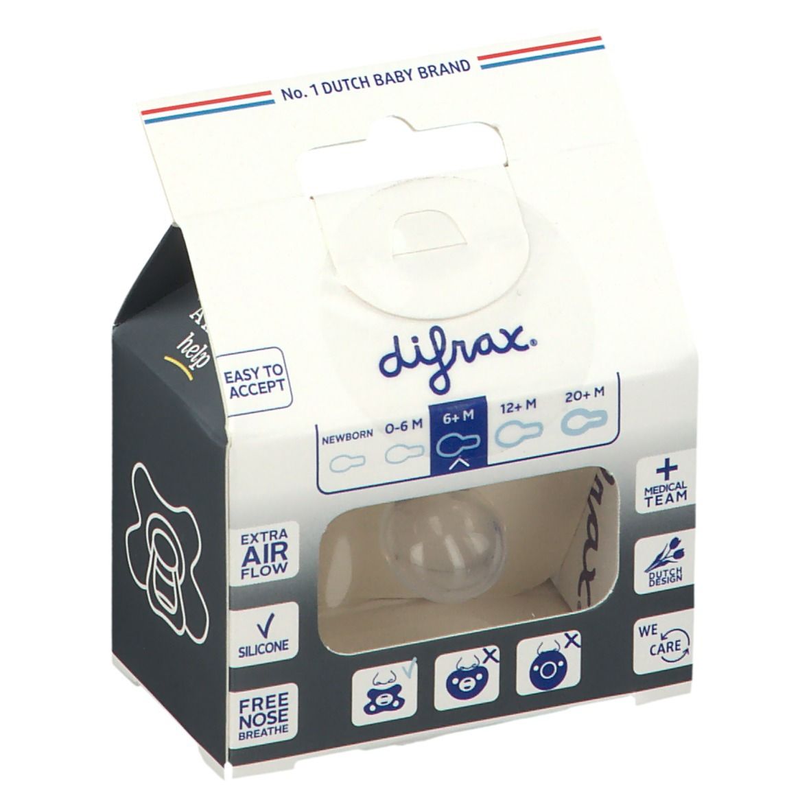 difrax® Sucette Natural Peach 6 Mois+ (Couleur non sélectionnable)