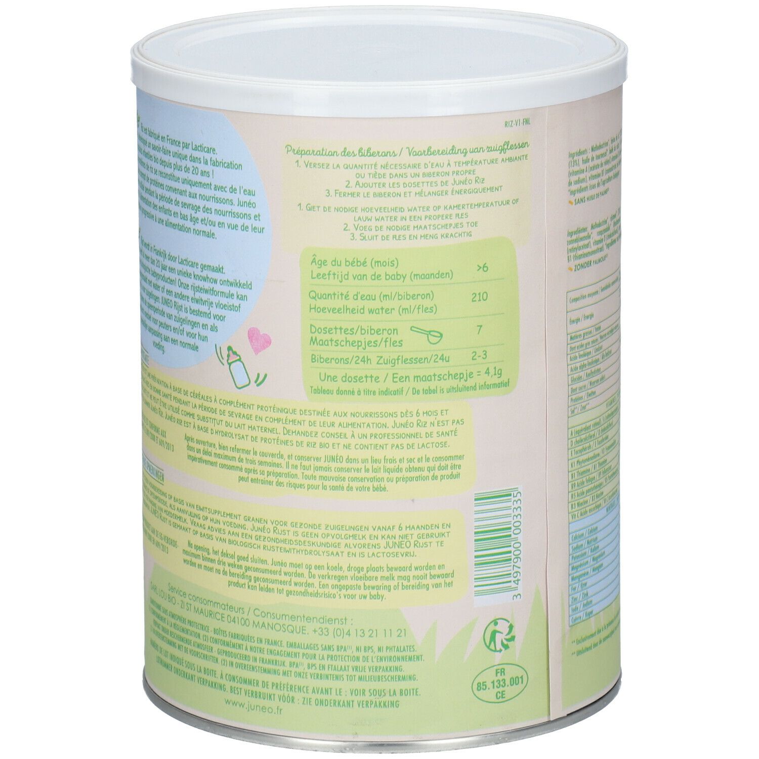 Junéo Riz – Céréales à complément protéinique sans lactose 900g – à partir de 6 mois