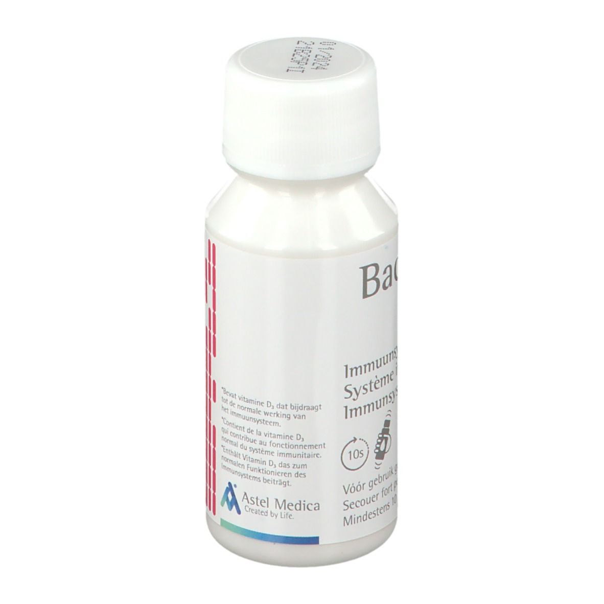 Bactecal D Liquid Flasche mit Informationen zum Immunsystem und 60ml.