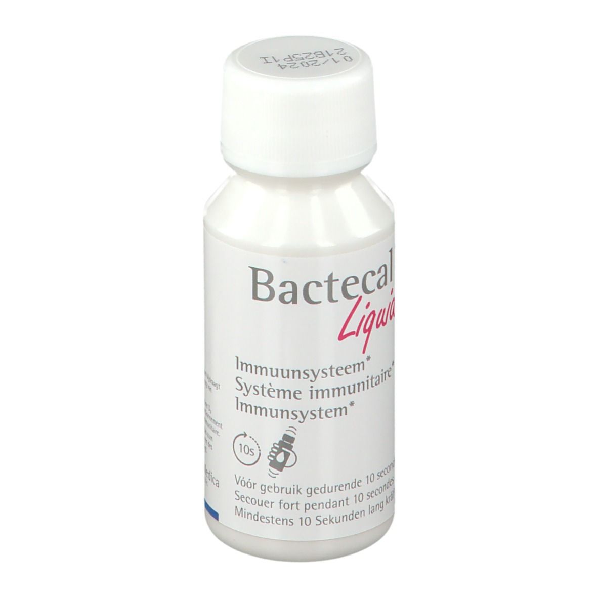 Bactecal D Liquid Flasche mit Informationen zum Immunsystem und 60ml.