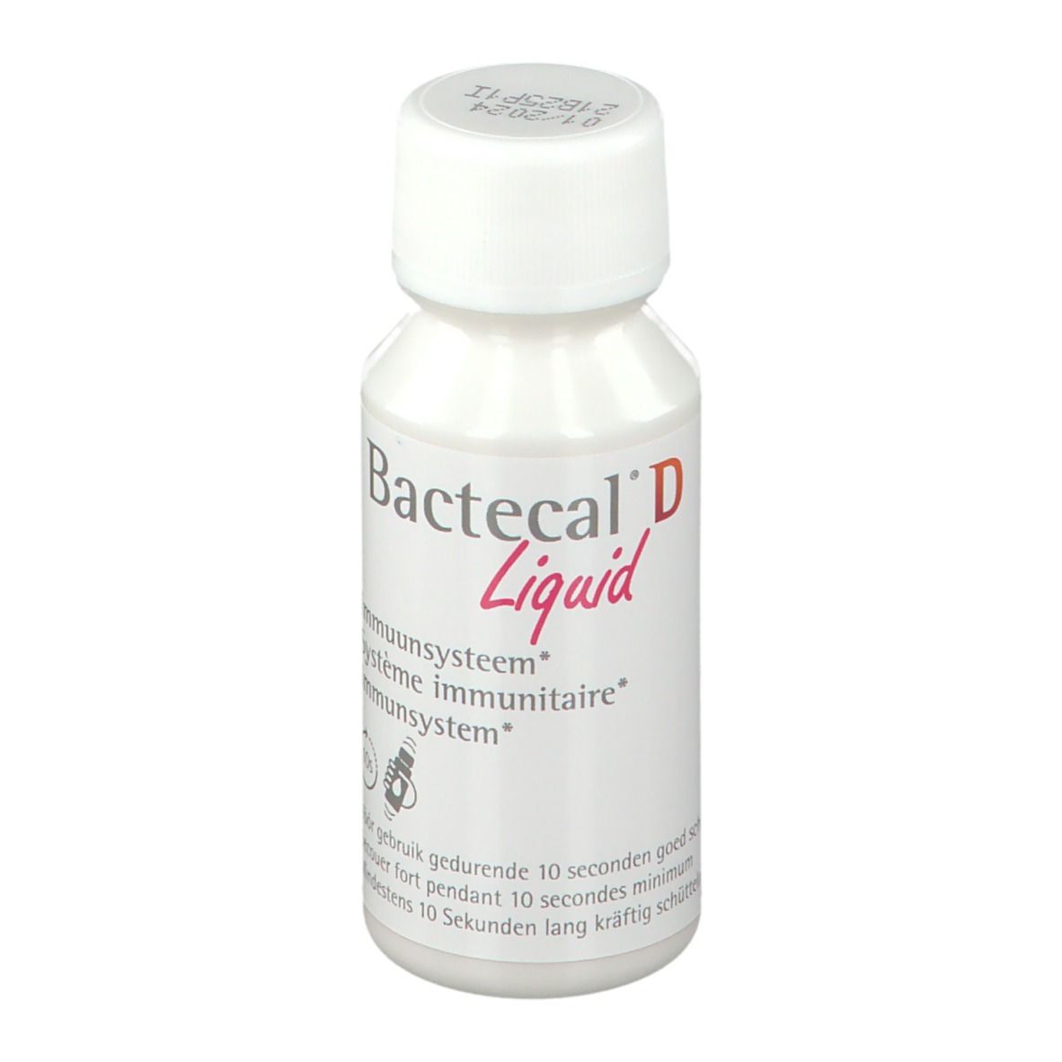 Bactecal D Liquid Flasche mit Informationen zum Immunsystem und 60ml.