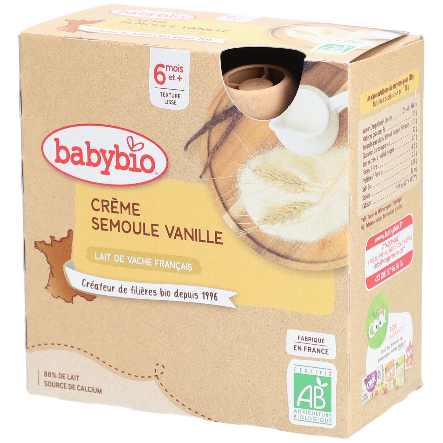 Babybio Grieß Vanille - Biologische Babynahrung - Dessert - Snacks - ab 6 Monaten