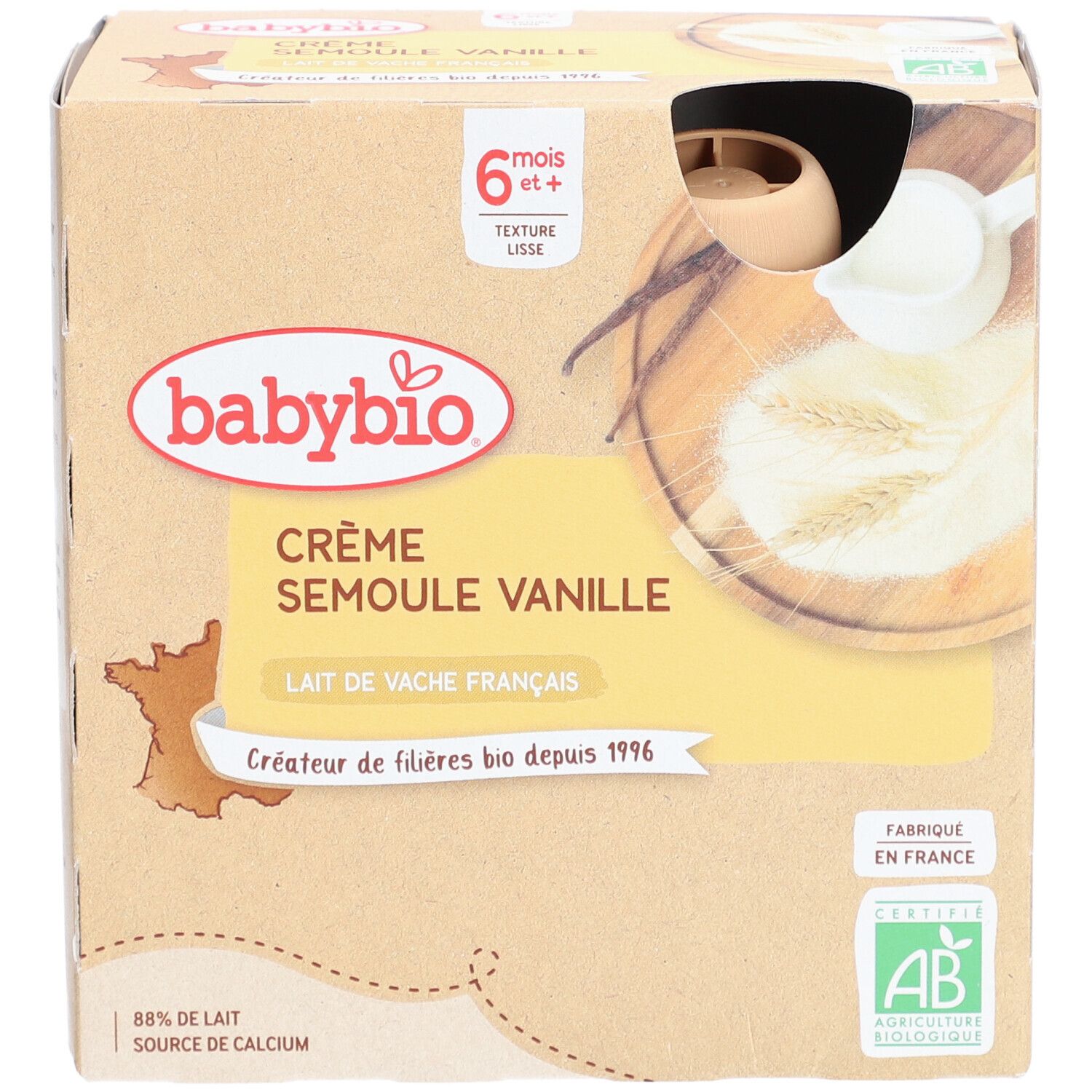 Babybio Semoule Vanille - Alimentation Biologique pour Bébé - Dessert - Goûter - dès 6 Mois