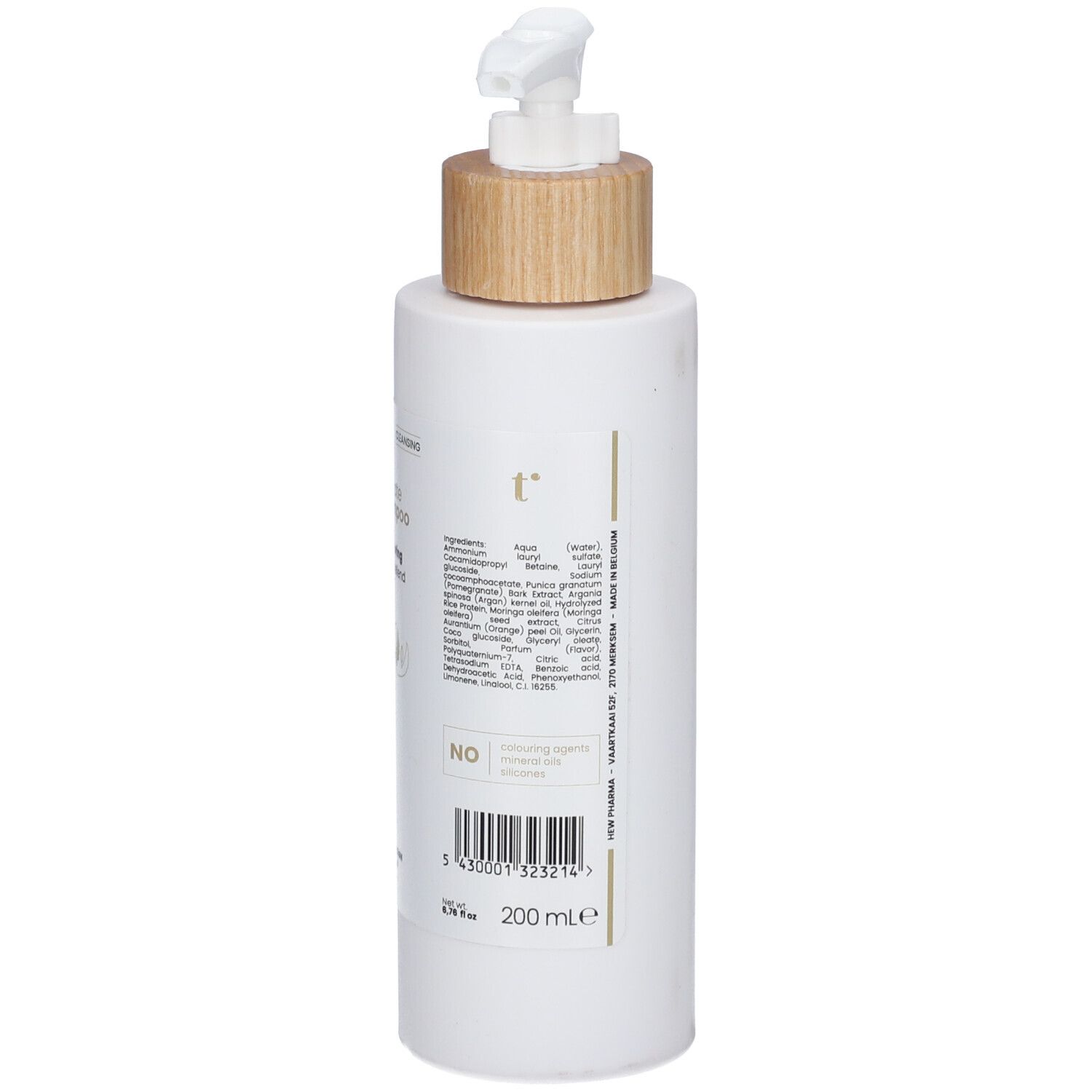 Rückseite der Tinge Delicate Shampoo Flasche mit detaillierten Inhaltsstoffangaben.
