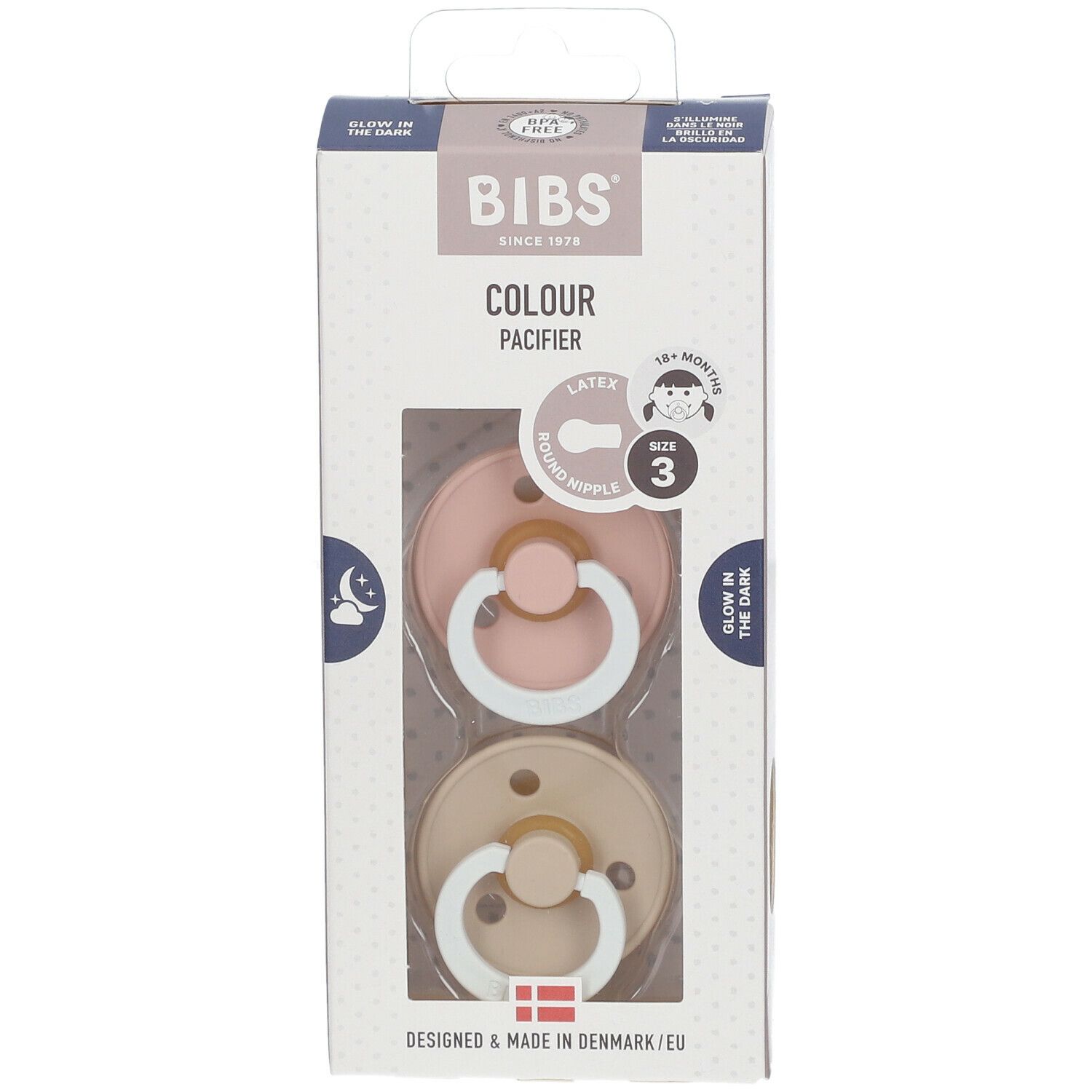 BIBS® BIBS COULEUR Tétines Nuit Blush - Vanille +18 mois Taille 3