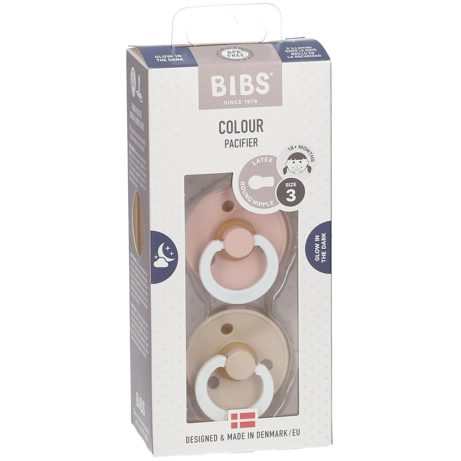 BIBS® BIBS COULEUR Tétines Nuit Blush - Vanille +18 mois Taille 3