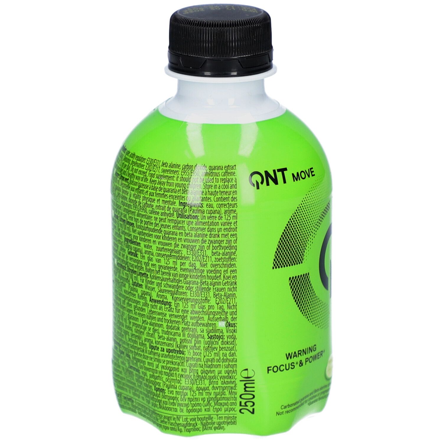 Rückseite einer grünen Flasche. Textliche Informationen. Aufschrift 250ml. Enthält Informationen zu Inhaltsstoffen und Warnhinweisen.