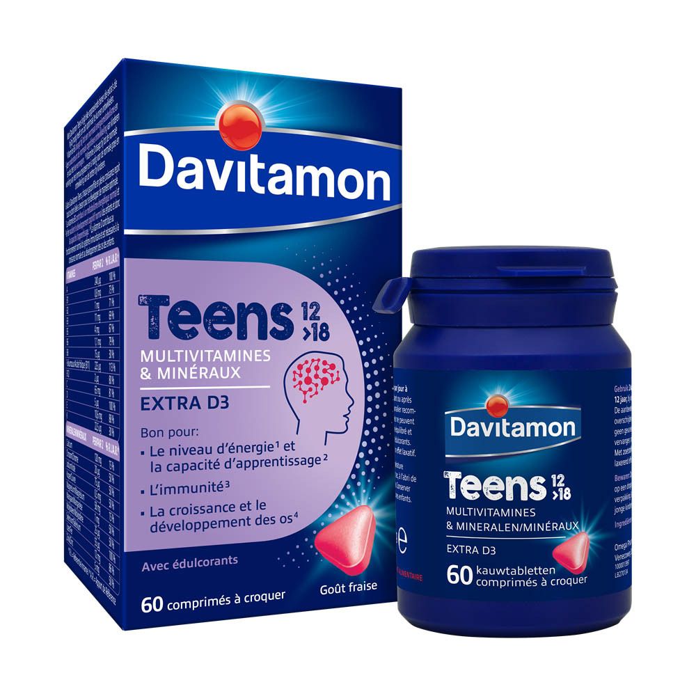 Davitamon Teens 12>18 Multivitamines Fraise - Énergie, Résistance