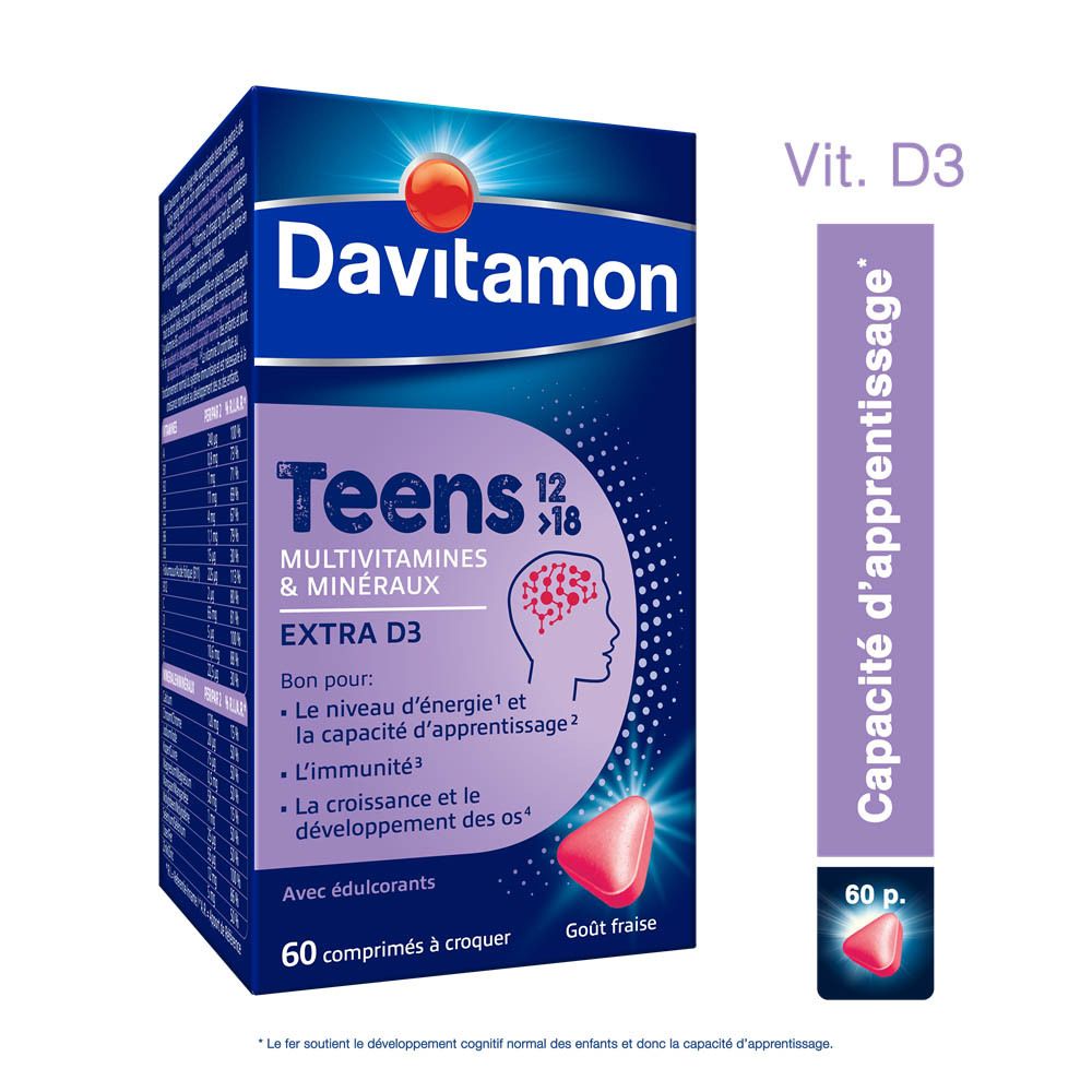 Davitamon Teens 12>18 Multivitamines Fraise - Énergie, Résistance