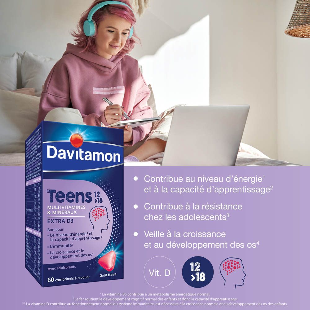 Davitamon Teens 12>18 Multivitamines Fraise - Énergie, Résistance