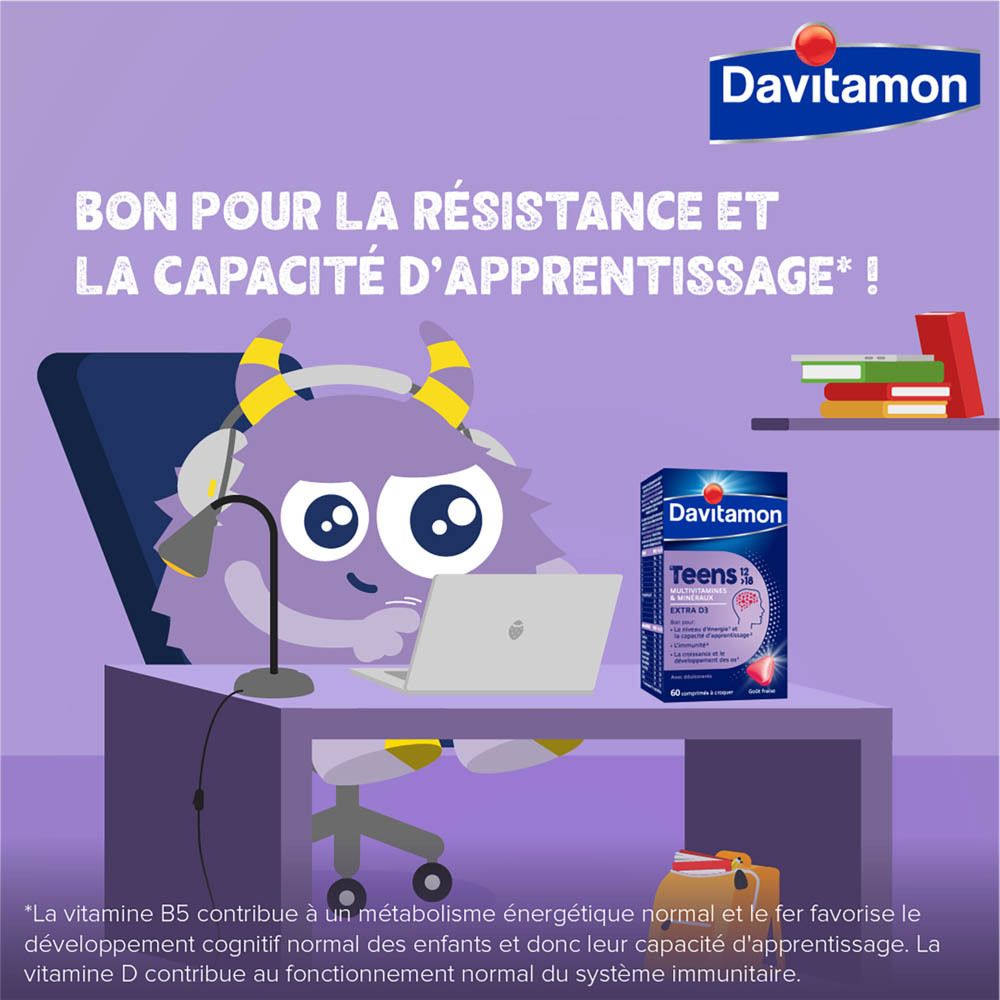 Davitamon Teens 12>18 Multivitamines Fraise - Énergie, Résistance