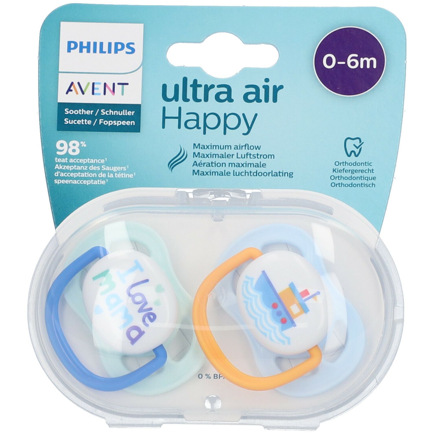 AVENT Sucette ultra air Happy Boy 0-6 Mois (Couleur non sélectionnable)​