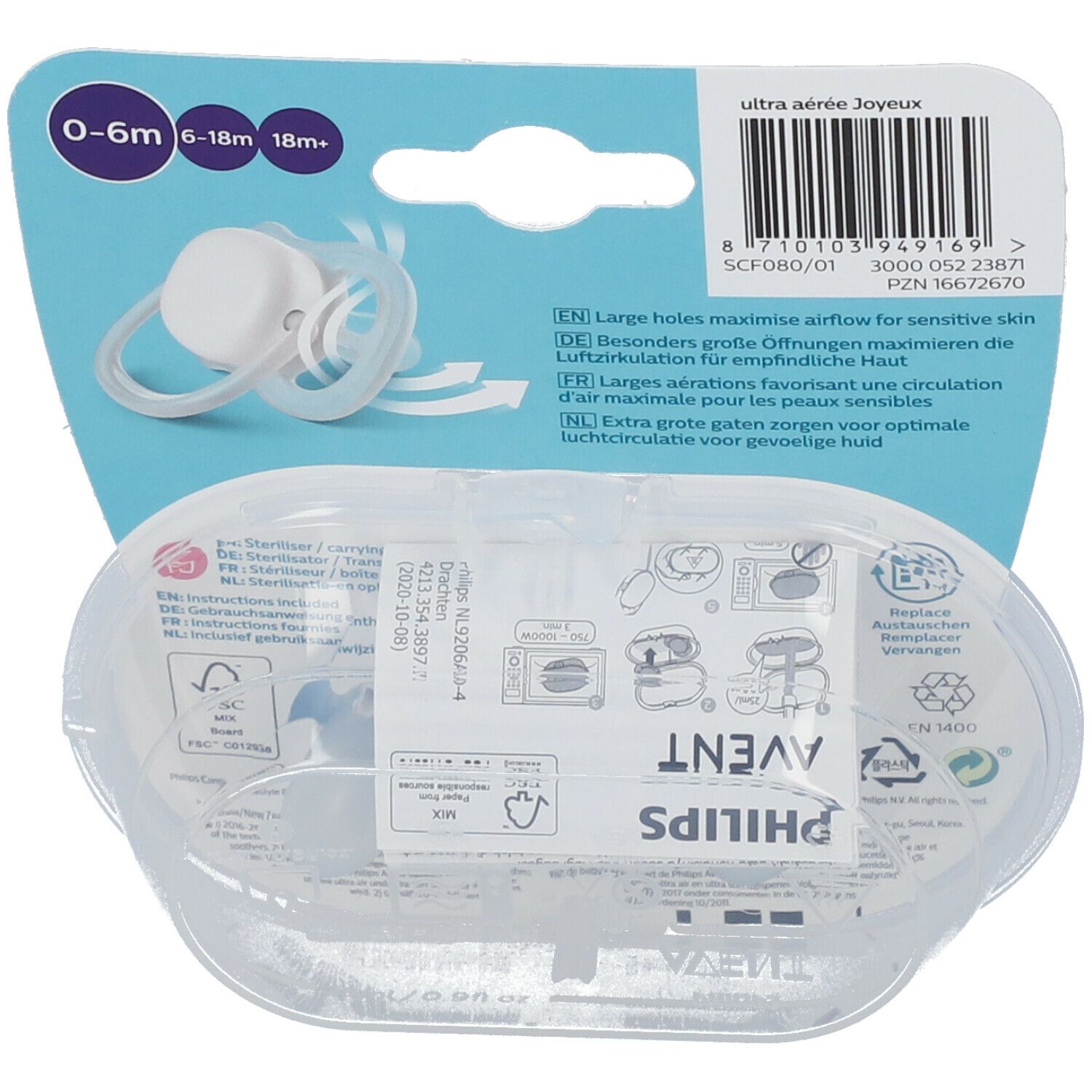 AVENT Sucette ultra air Happy Boy 0-6 Mois (Couleur non sélectionnable)​