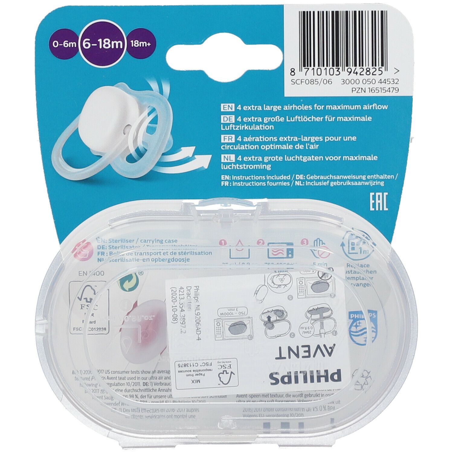 AVENT Sucette ultra air Animals 6-18 Mois (Couleur non sélectionnable)​