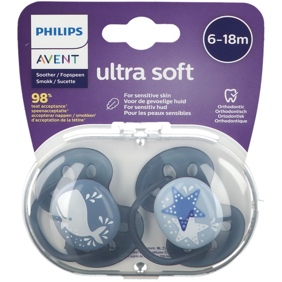 AVENT Ultra Soft Schnuller Boy 6-18 Monate (Farbe nicht frei wählbar)