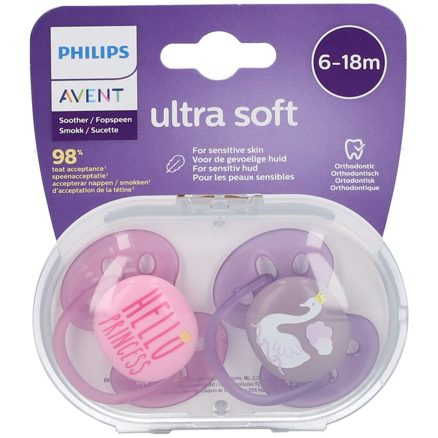 PHILIPS Avent Ultra Soft Schnuller 6-18 Monate, Princess/ Schwan