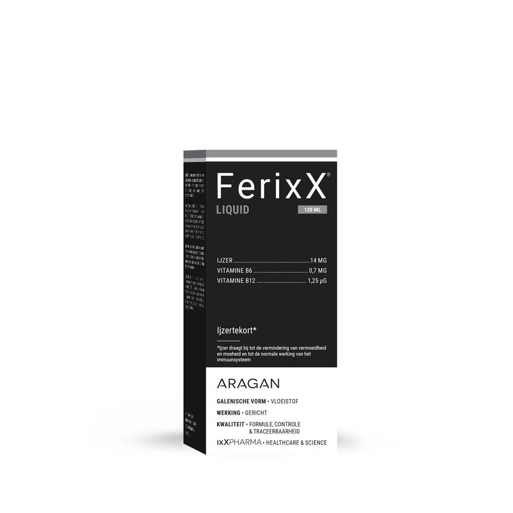 Produktverpackung. Auf der Verpackung steht "FerixX LIQUID 120 ml".