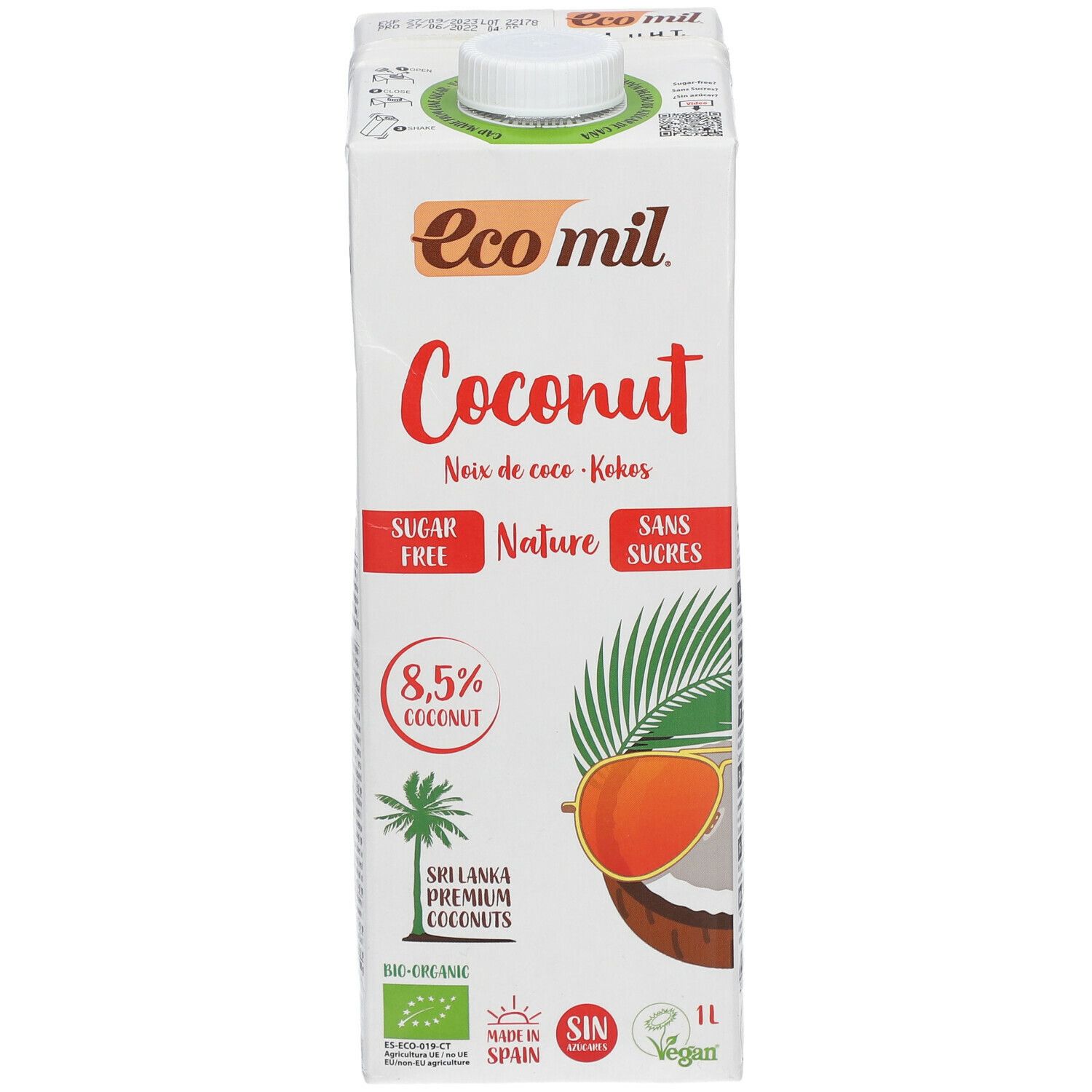 Ecomil Lait de coco sans sucres Bio 1 L