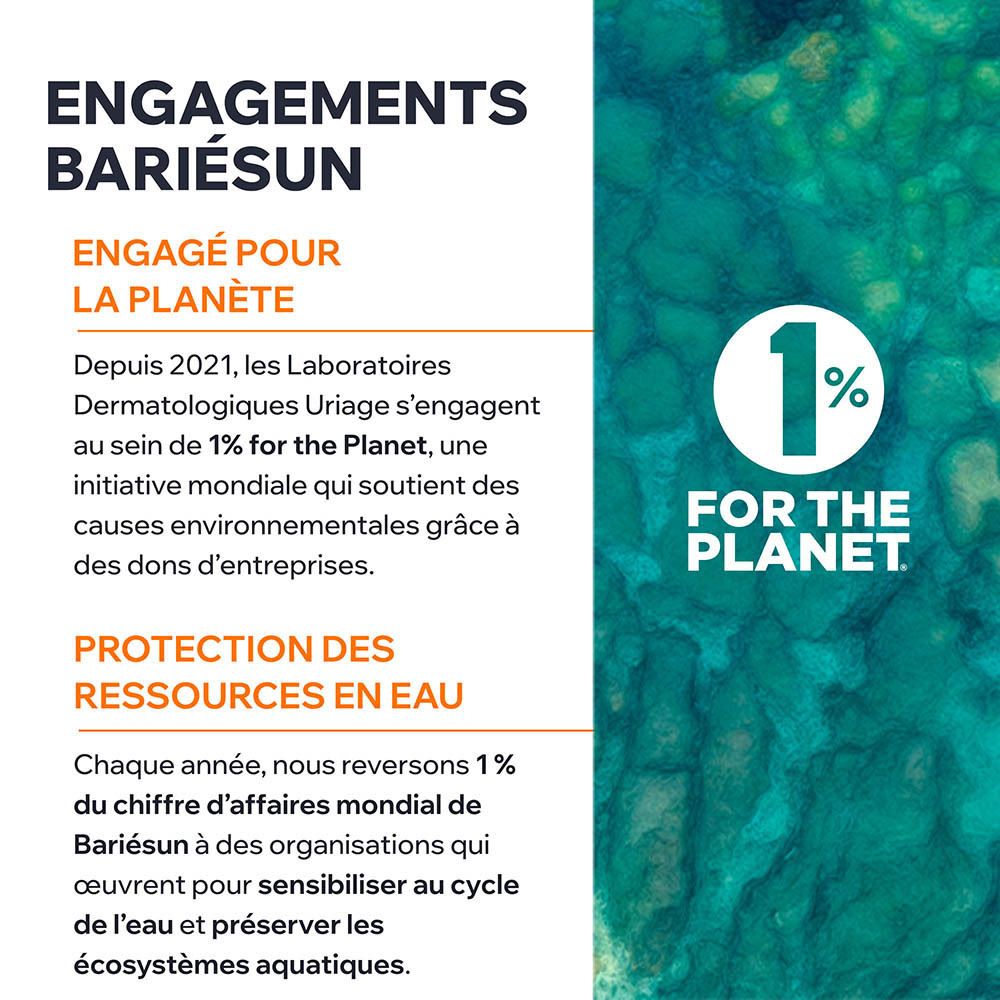 Texte: Engagements Bariesun. Engagé pour la planète. Protection des ressources en eau.