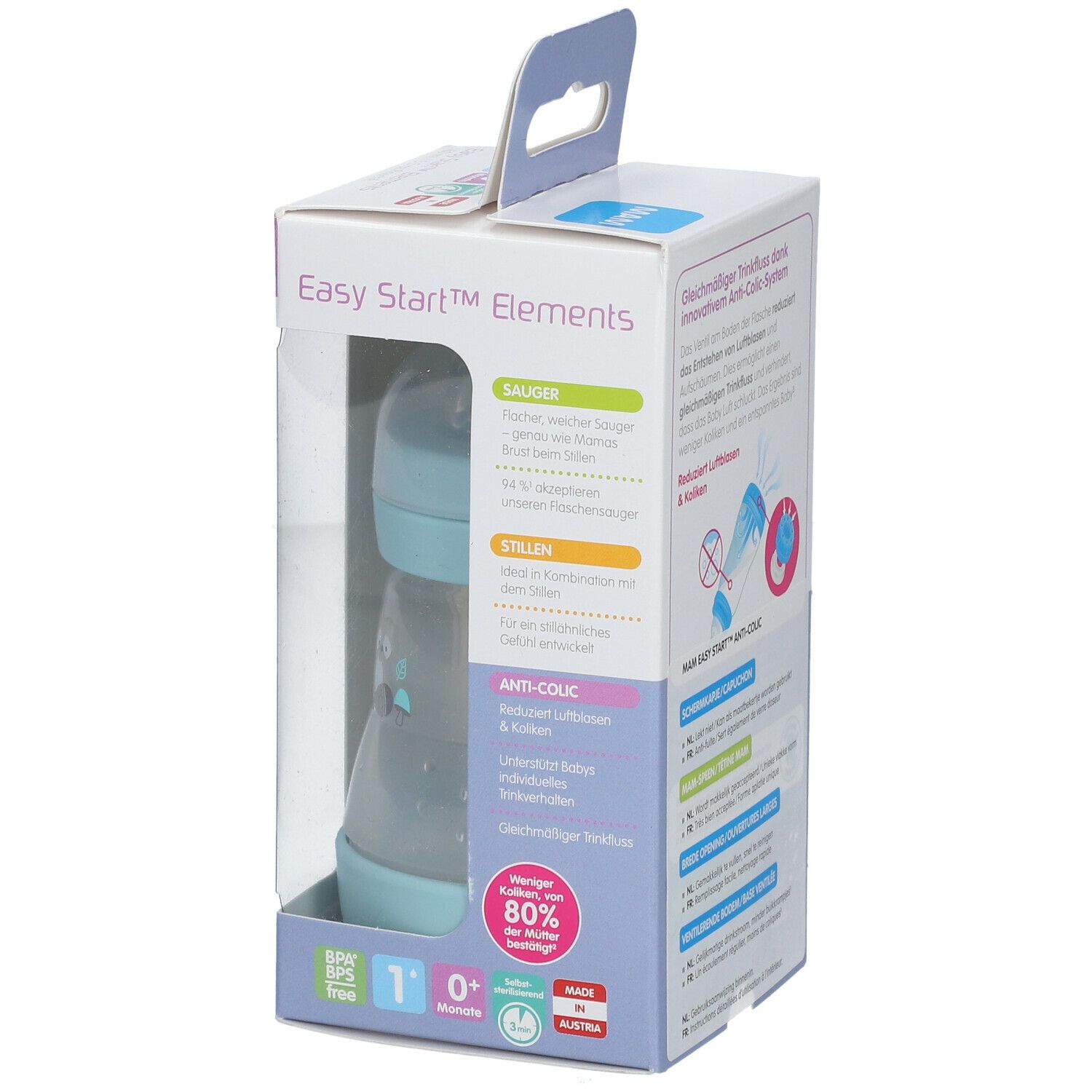 MAM Biberon Easy Start™ anti-colique 160 ml +0 mois (Couleur non selectionnable)