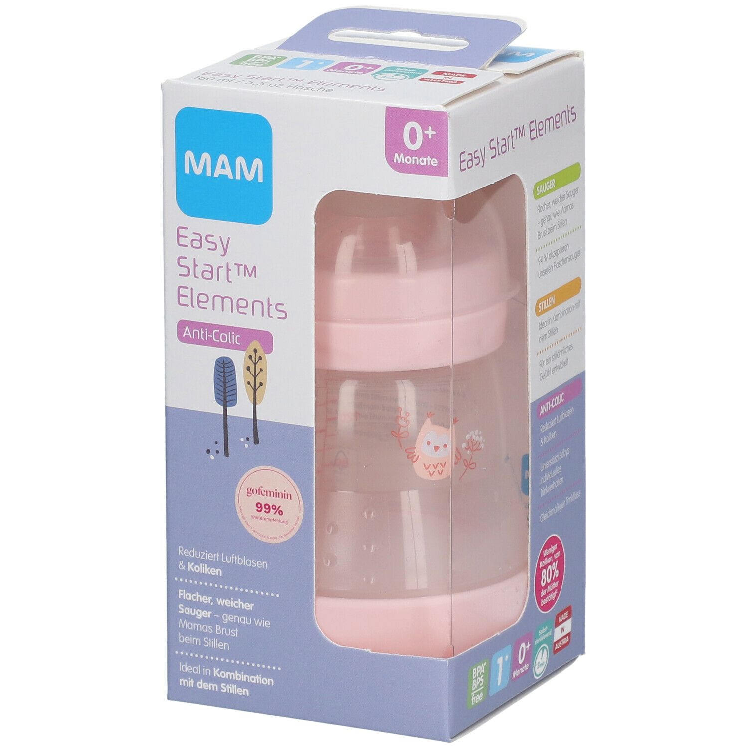 MAM Biberon Anti-Colique 160 ml Fille 0 Mois + (Couleur non sélectionnable)