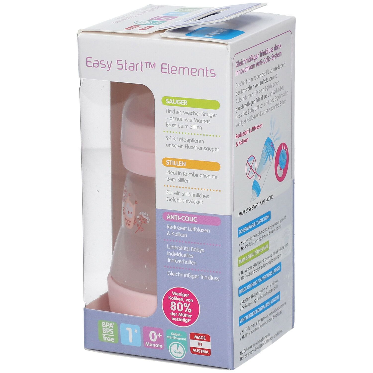 MAM Biberon Anti-Colique 160 ml Fille 0 Mois + (Couleur non sélectionnable)