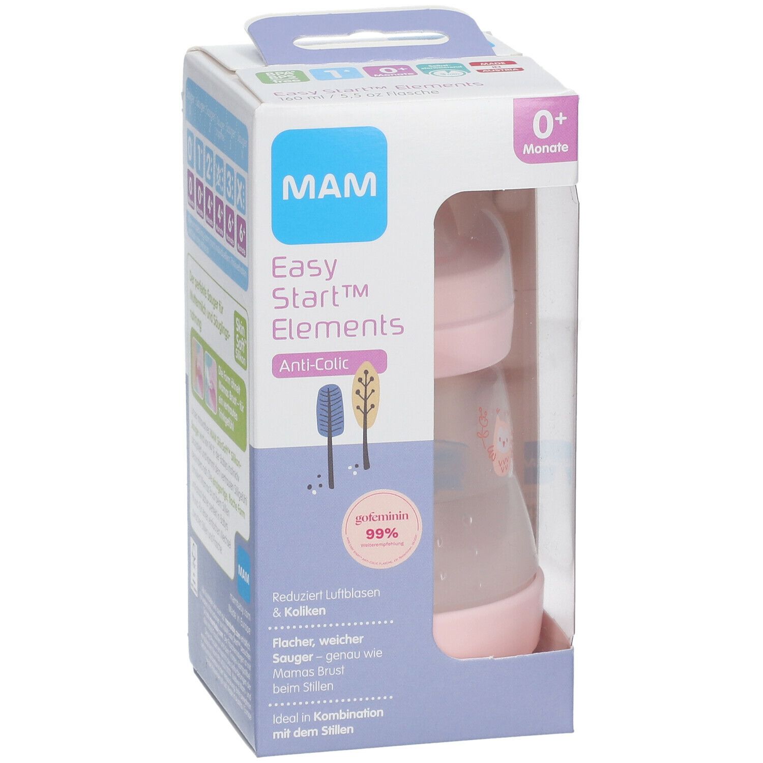 MAM Biberon Anti-Colique 160 ml Fille 0 Mois + (Couleur non sélectionnable)
