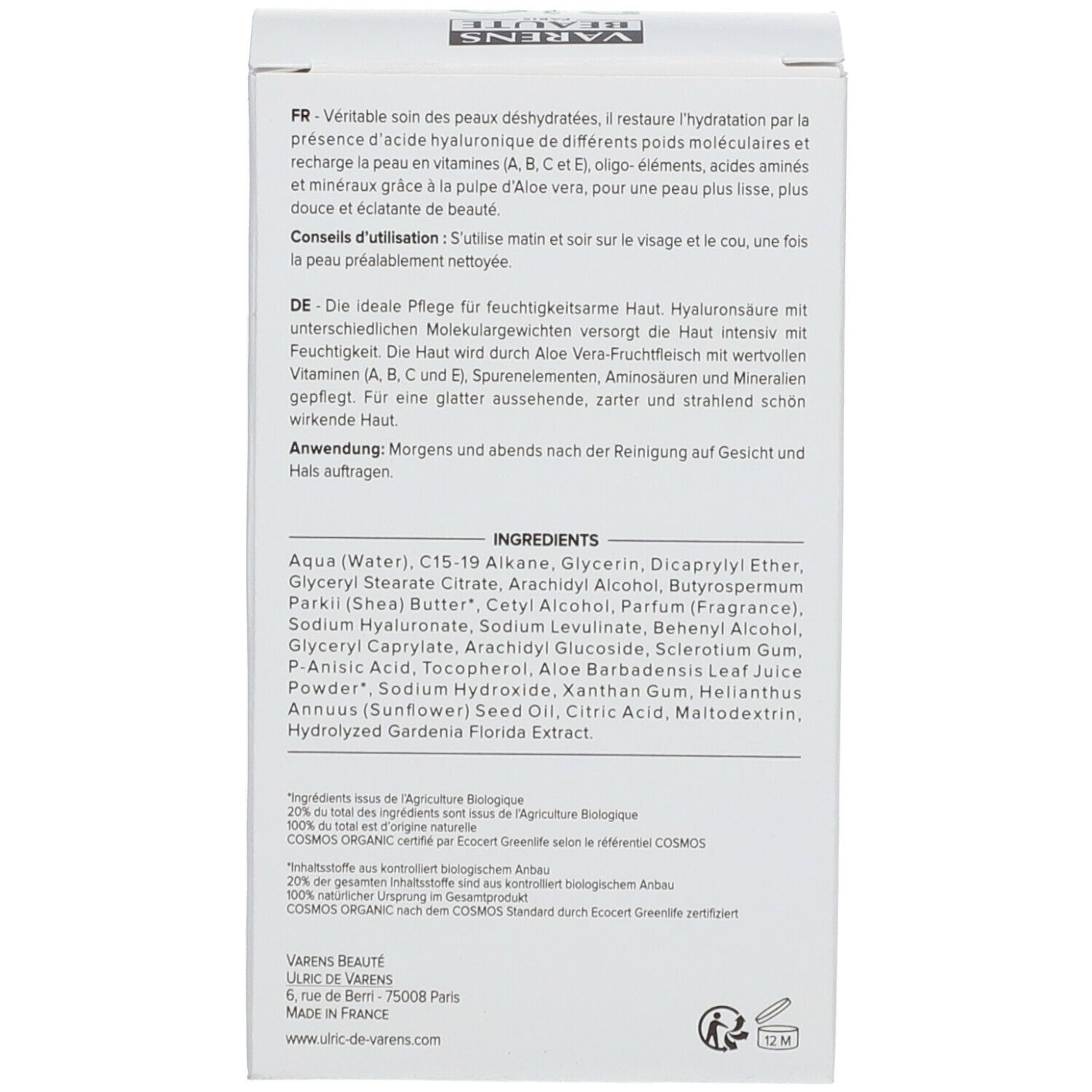 VARENS BEAUTE Acide hyaluronique & Aloe Vera