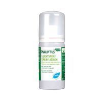 Weiße Sprühflasche mit transparentem Deckel. Aufschrift: KALIP'TUS, SPRAY AÉRIEN. Enthält ätherische Öle.