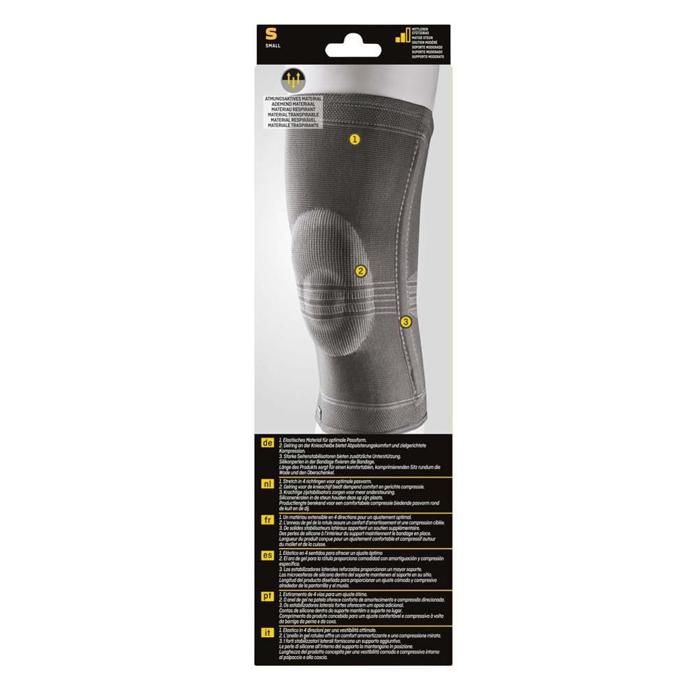 3M™ Futuro™ Kniestütze Verpackung, Rückseite. Produktansicht und Text.