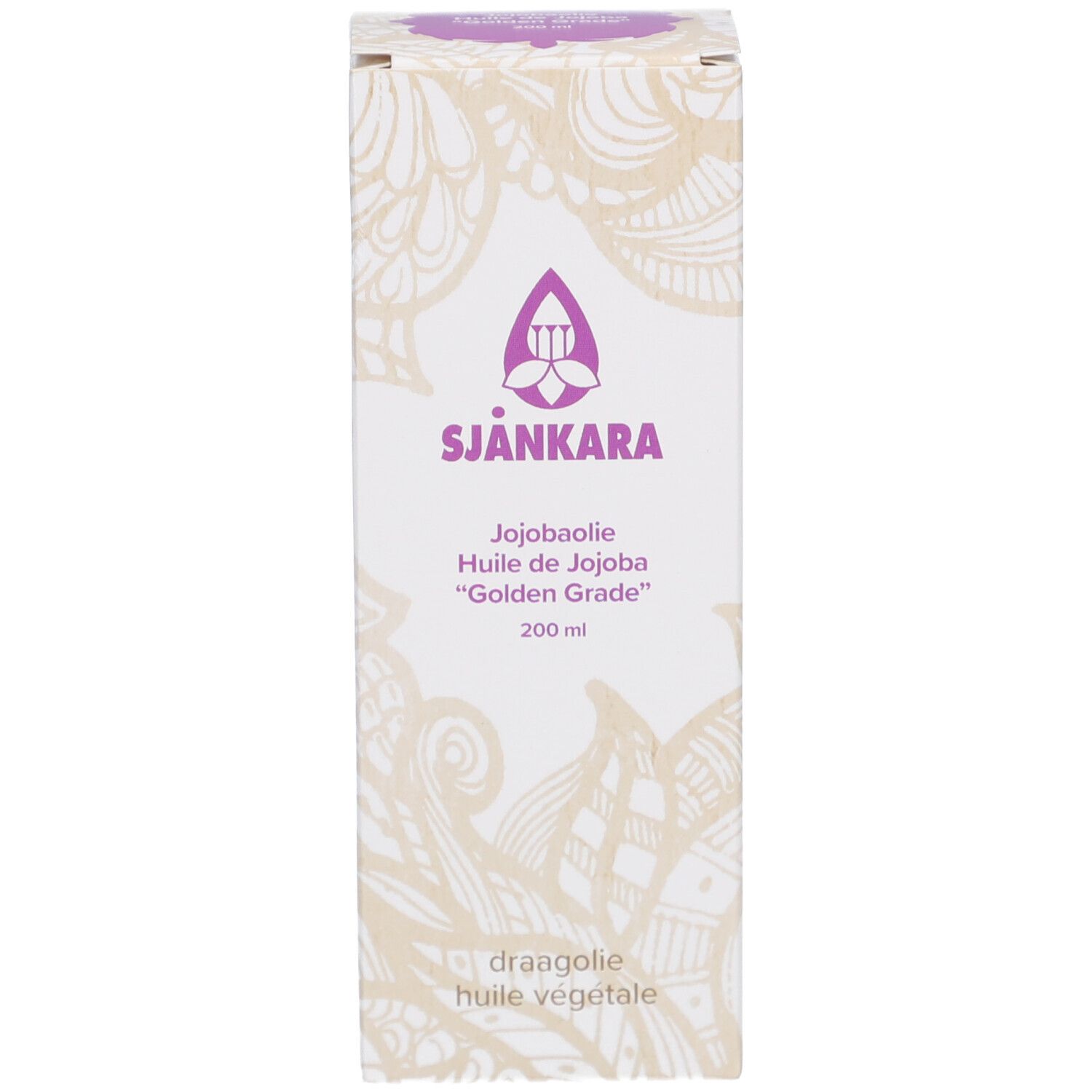 Produktverpackung. Weißer Karton mit Produktnamen, Marke und Logo.